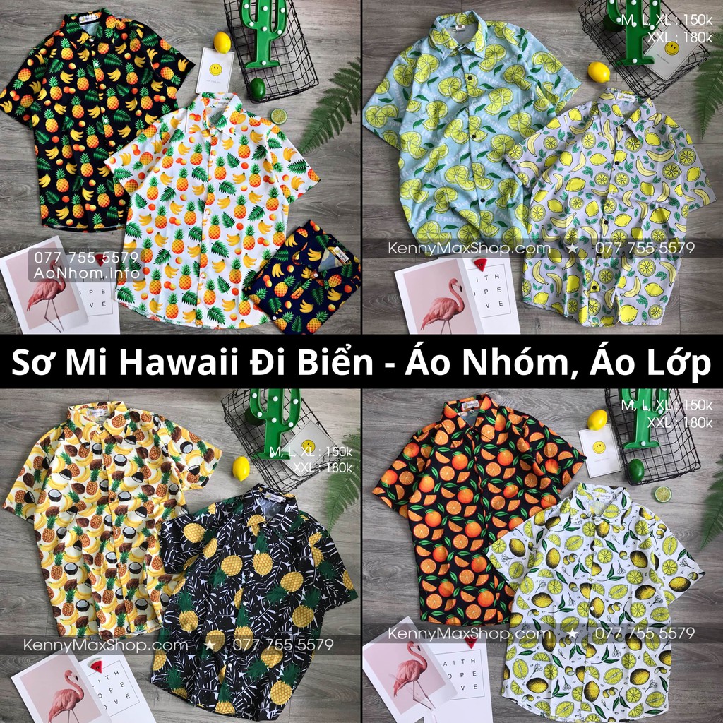 Áo sơ mi trái cây, Sơ Mi Hawaii Đi Biển - Thơm, Dứa, Dưa hấu, Dâu - #SMA03