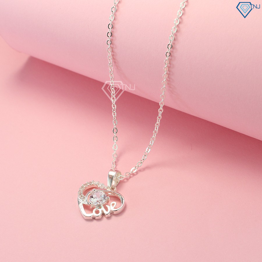 Vòng cổ bạc nữ hình trái tim đính đá đẹp chữ Love DCN0421 Trang Sức TNJ