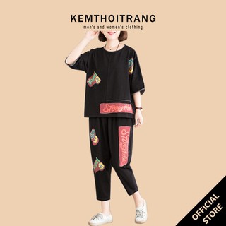 Bộ đũi nữ mặc nhà, Thiết kế quần lửng áo tay lỡ cực xinh, Chất đũi mát nhẹ