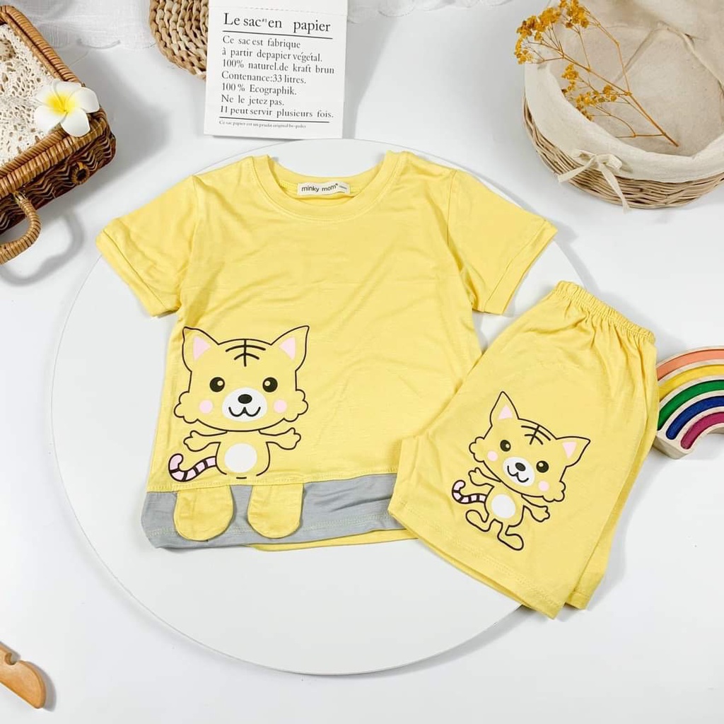 (23-25kg) Bộ Cộc Tay THUN LẠNH MINKY MOM & MINLY BABY In Hình Toàn Thân Dễ Thương Cho Bé {Hàng chuẩn loại 1}