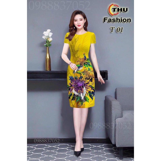 Váy suông trung niên họa tiết hoa in 3D độc đáo phù hợp cho các chị tuổi từ 25 đến 60, Vải thun thái cao cấp