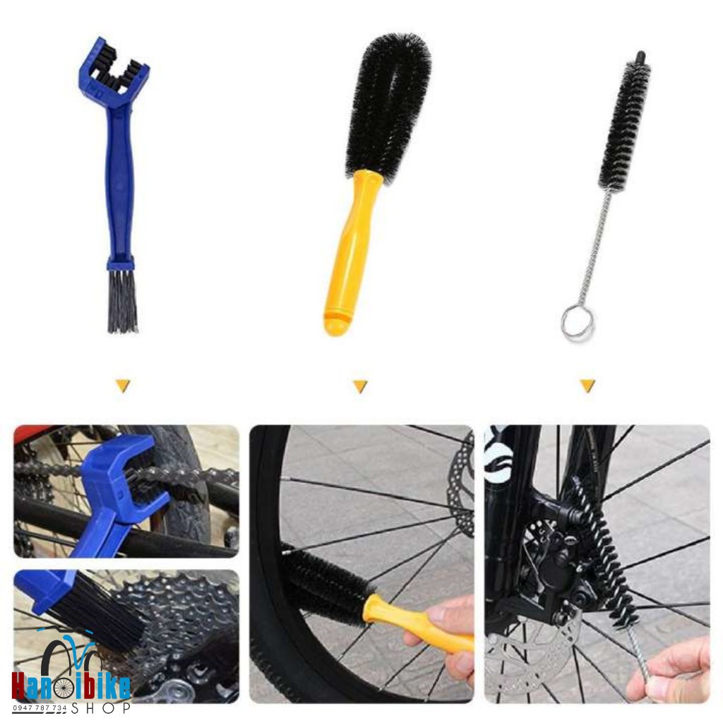 Bộ vệ sinh xe đạp - xe máy đa năng 7 món (6 dụng cụ rửa xe + bàn chải sên)
