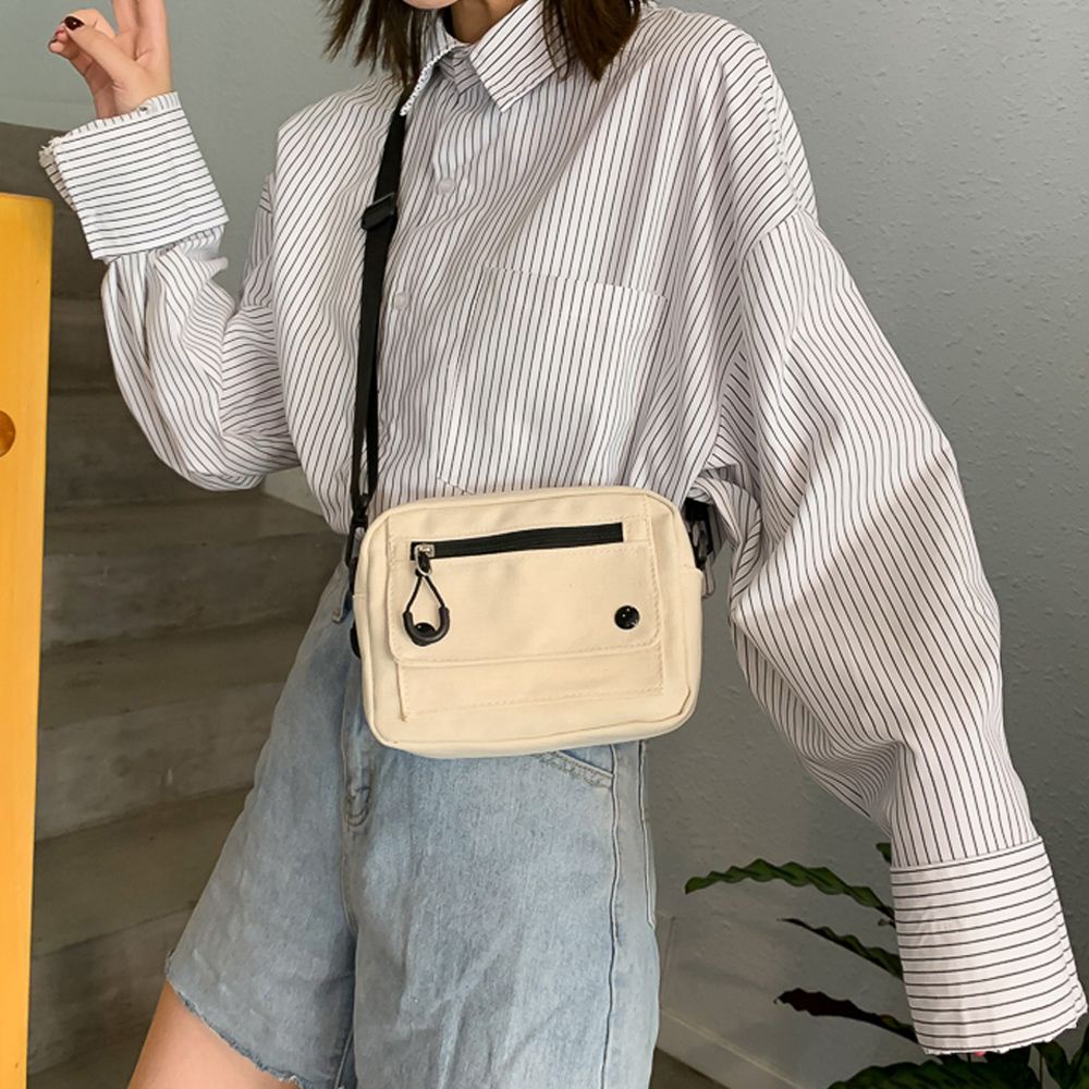 Túi vải đa năng màu trơn có khóa kéo đựng điện thoại thời trang cho nam và nữ tùy chọn màu sắc