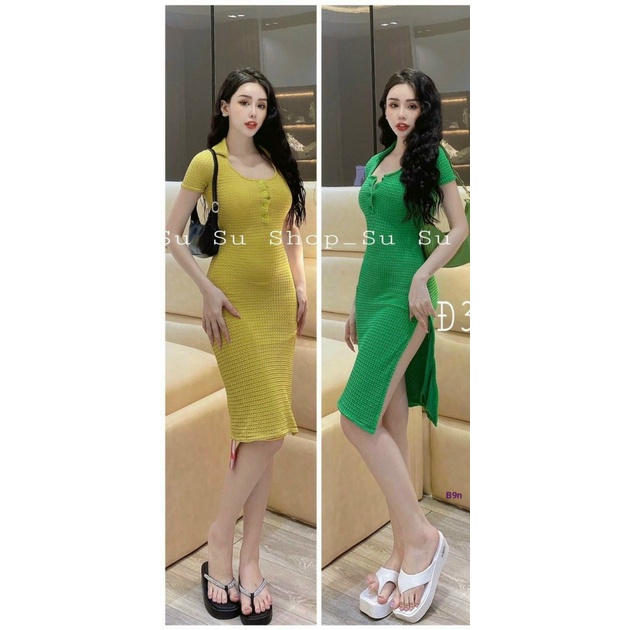 [Đầm sale 50%] Đầm bodycon xẻ tà đi chơi tiệc phong cách sexy cuốn hút có khuy cài, chất vải thun xốp cao cấp