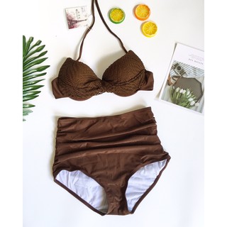 Bikini 2 mảnh nâu phối ren ở cúp (kèm hình thật)