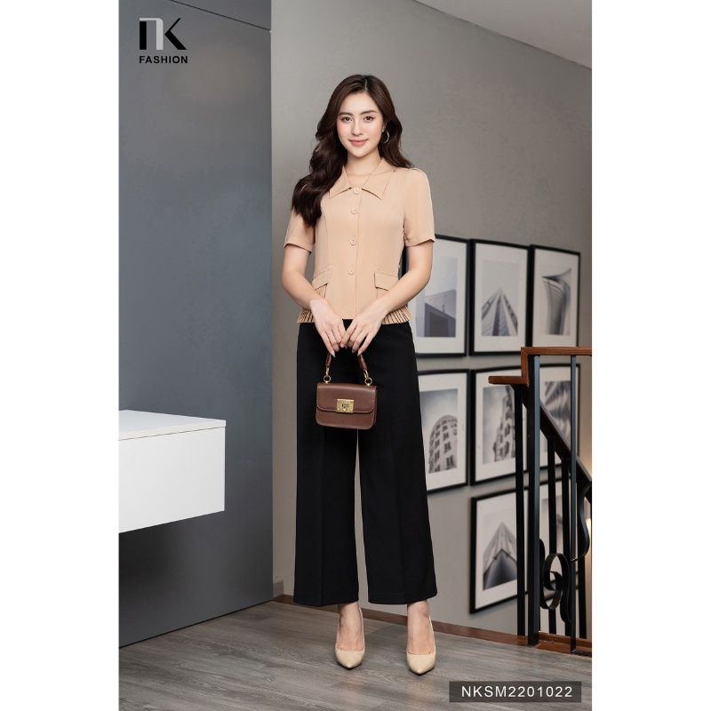 Áo Sơ Mi Công Sở Nữ 2 Nắp Túi NK Fashion Chất Vải Cao Cấp, Co Giãn Nhẹ, Không Nhăn Xù NKSM2201022