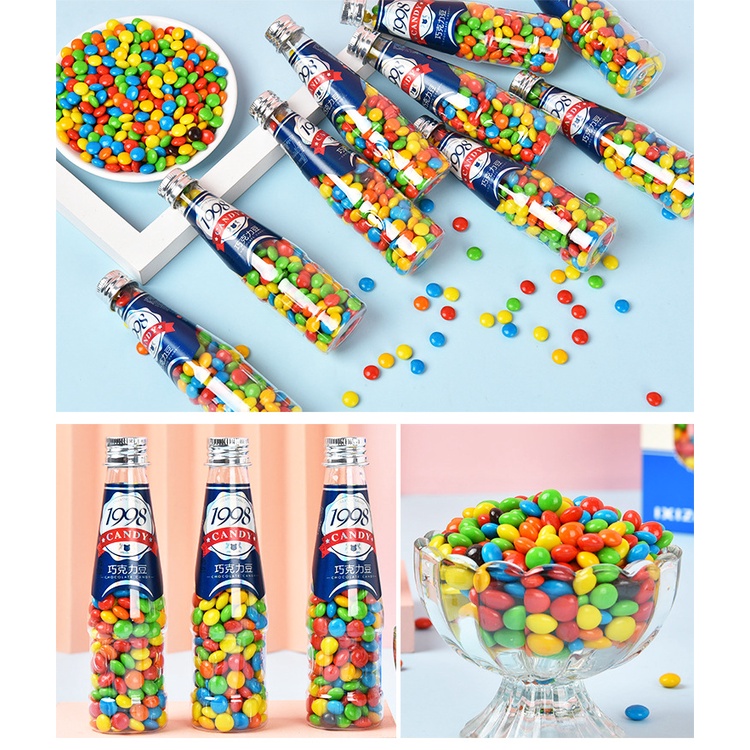 Combo 6 chai Kẹo Socola đậu đóng chai nhiều màu sắc bắt mắt dễ thương món ăn vặt gợi nhớ tuổi thơ