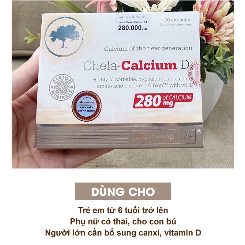 Chela calcium D3 - Canxi D3 chela hữu cơ cho bà bầu, phụ nữ cho con bú và trẻ em trên 6 tuổi, dễ hấp thu, không táo
