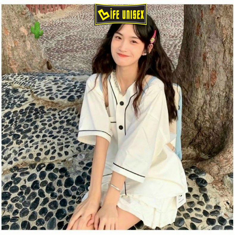 Áo khoác cardigan sơ mi chạy viền thêu hình THỎ form rộng, Áo khoác kate hàn phong cách Unisex dày dặn - Life Unisex