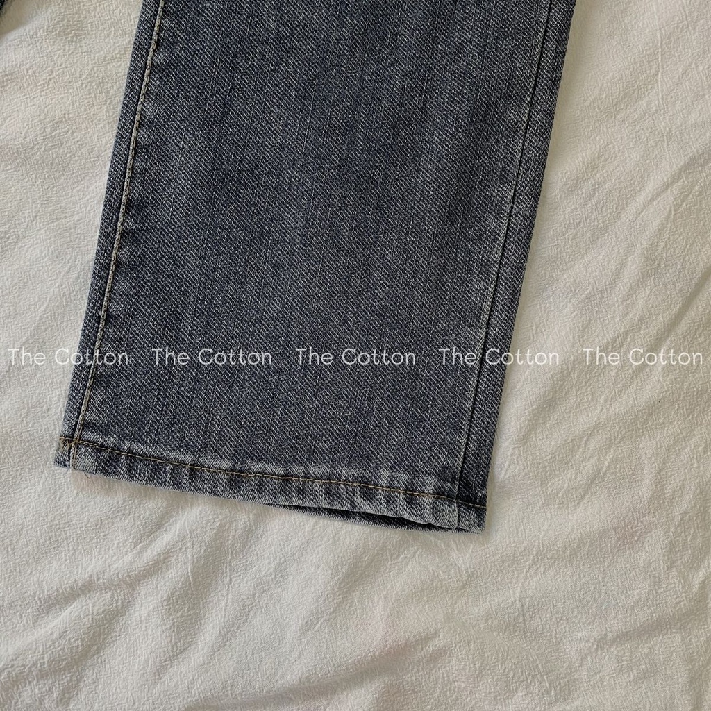 Quần Jeans Ống Đứng Xanh Xám TheCotton Quần Bò Nữ Ống Suông Lưng Cao