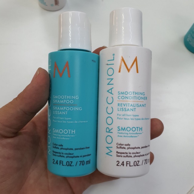 Combo Try Me Kit dầu gội xả suôn mượt Moroccanoil Smooth 70mlx2 và tinh dầu Treatment 15ml