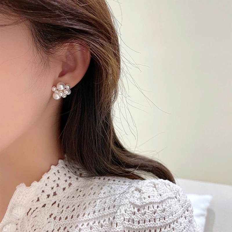 Khuyên Tai Tua Rua Hạt Nho Đính Hạt Ngọc Trai Nhân Tạo Phong Cách Hàn Quốc Thời Trang