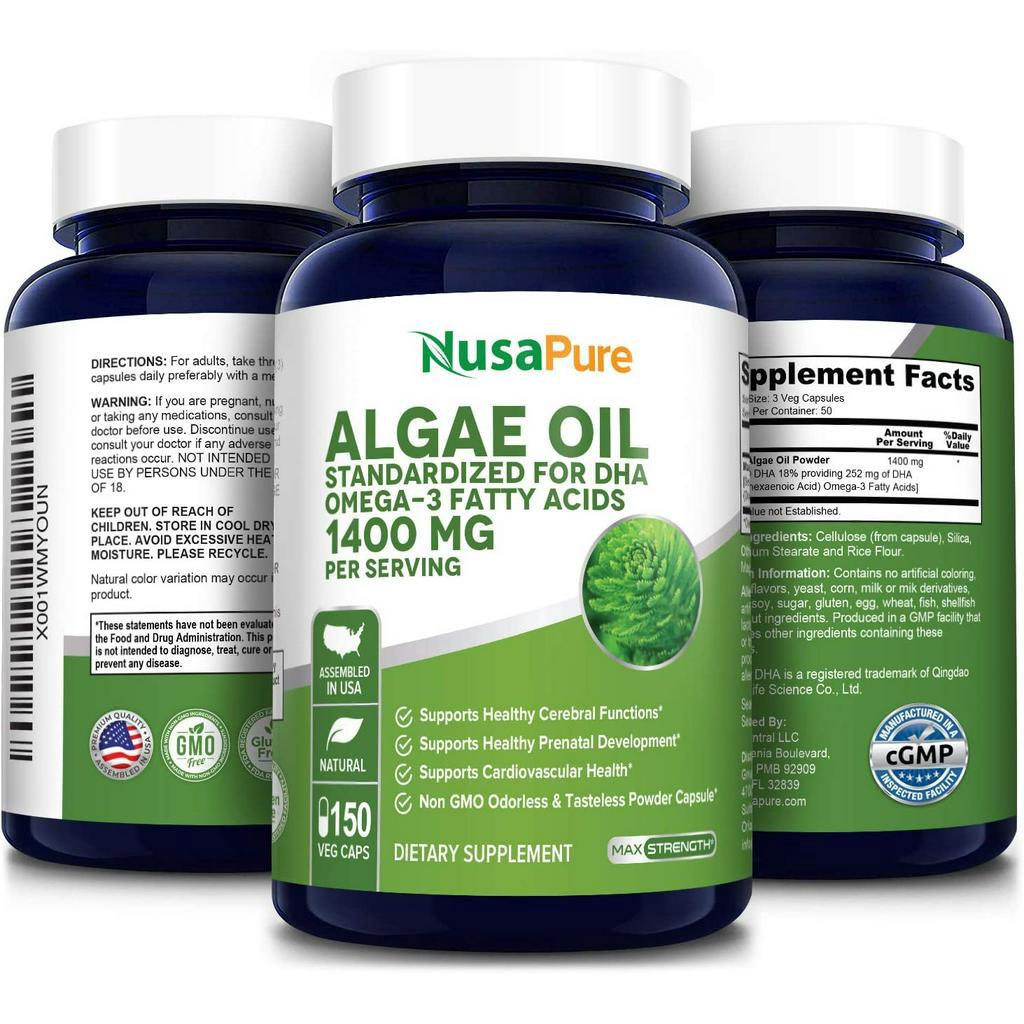 Viên dầu tảo biển Omega 3 Algae Oil Nusapure 1400mg - Chống lão hóa, đep da, hỗ trợ thị lực