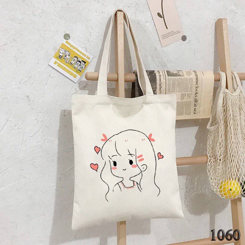 Túi Tote Trắng Chất Vải Canvas 1060 Girl Baby Cute Dễ Thương Hàng Chuẩn Đẹp - Hazo