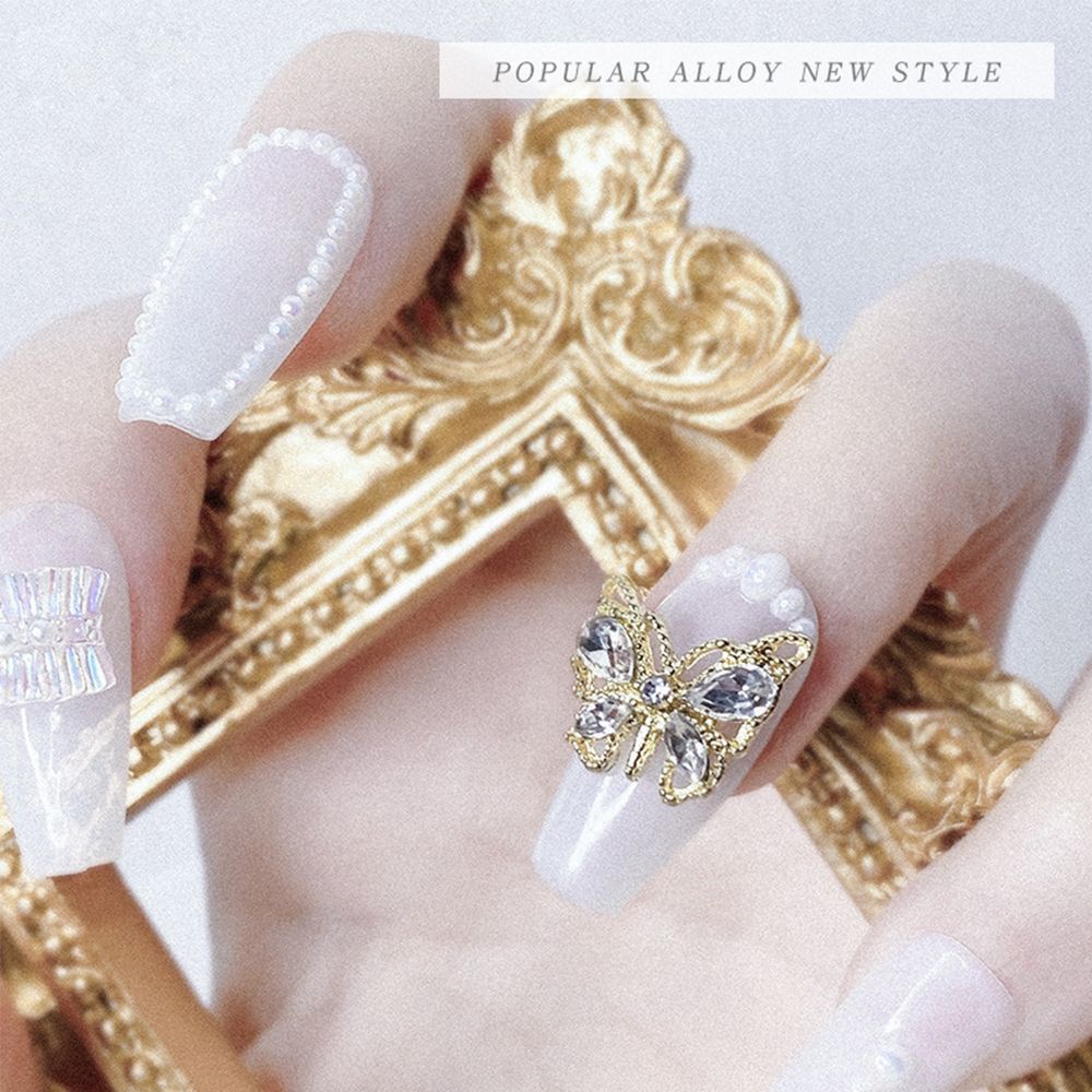 [Hàng mới về] Phụ kiện kim loại đính đá zircon họa tiết nơ gấu 3D long lanh trang trí móng tay nghệ thuật