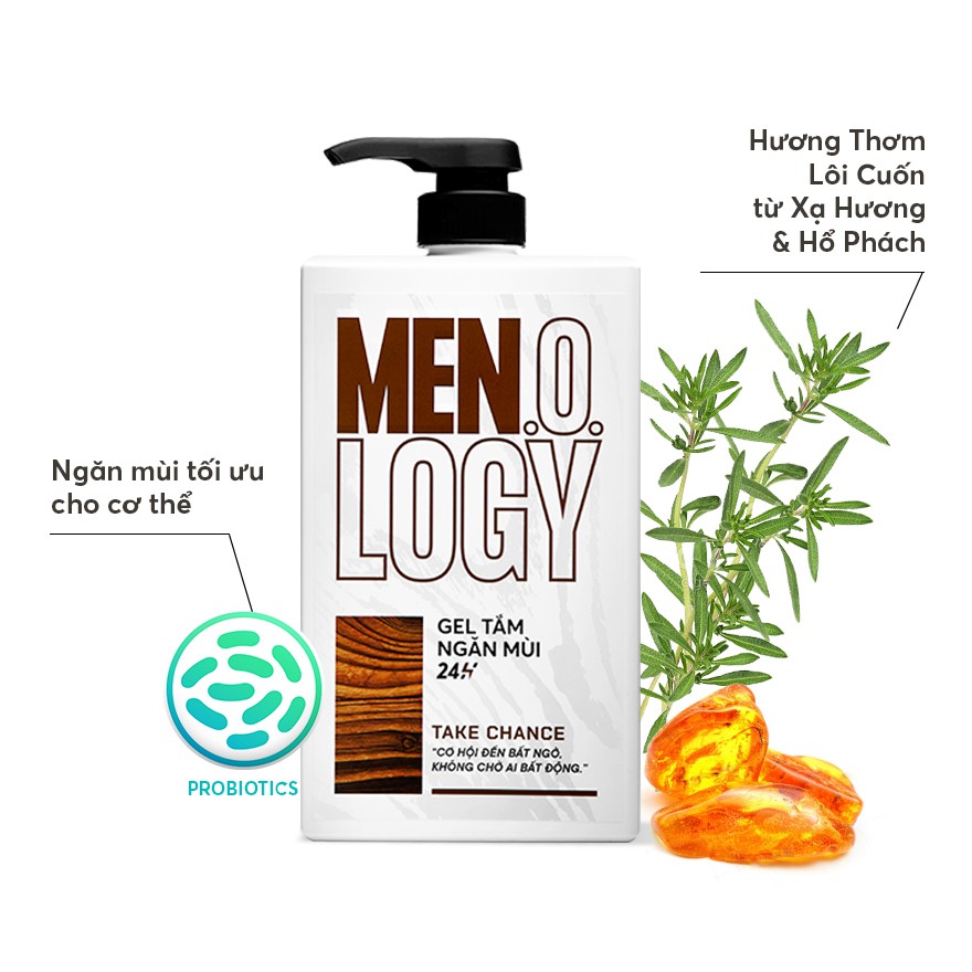 Gel Tắm Men.o.logy Take Chance Ngăn Mùi 24H Hương Xạ Hương và Hổ Phách 630ml