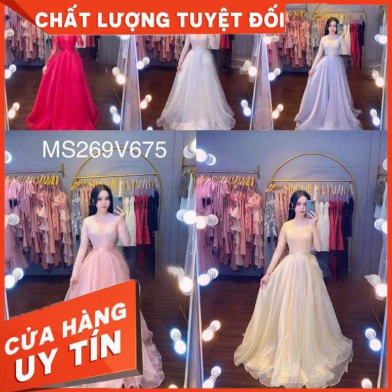 Đầm maxi dự tiệc mặc cưới phối ren mi tay dài sang trọng rất đẹp - Size M/L (có ảnh /video thật) MS269V
