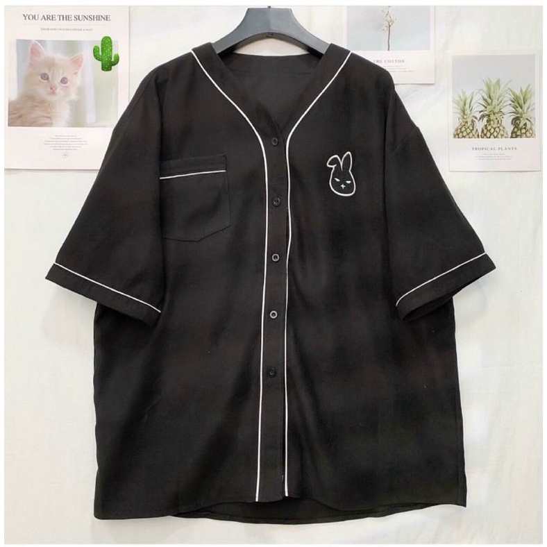Áo sơ mi  unisex form rộng y hình - logo thêu phong cách nhật bản 🇯🇵