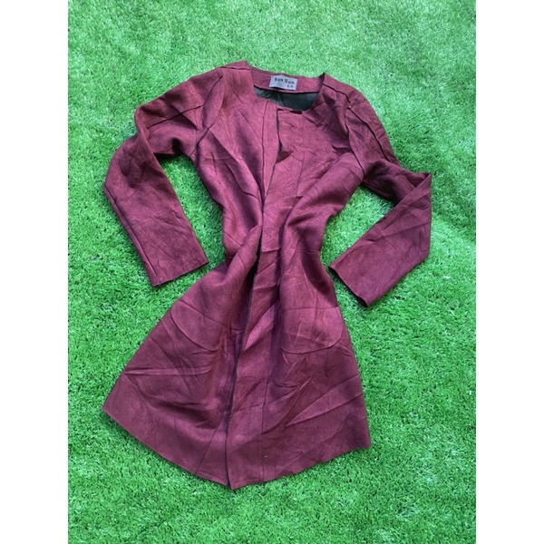 áo khoát da lộn dáng dài màu Hồng hàng si