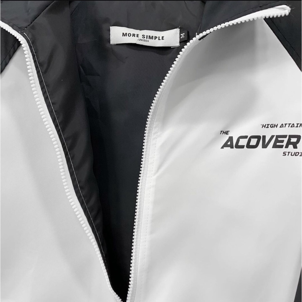 Áo Khoác Dù Jacket ACOVER đen phối trắng form rộng unisex nam nữ chống nắng vải dù 2 lớp - SHOP MAYLAN