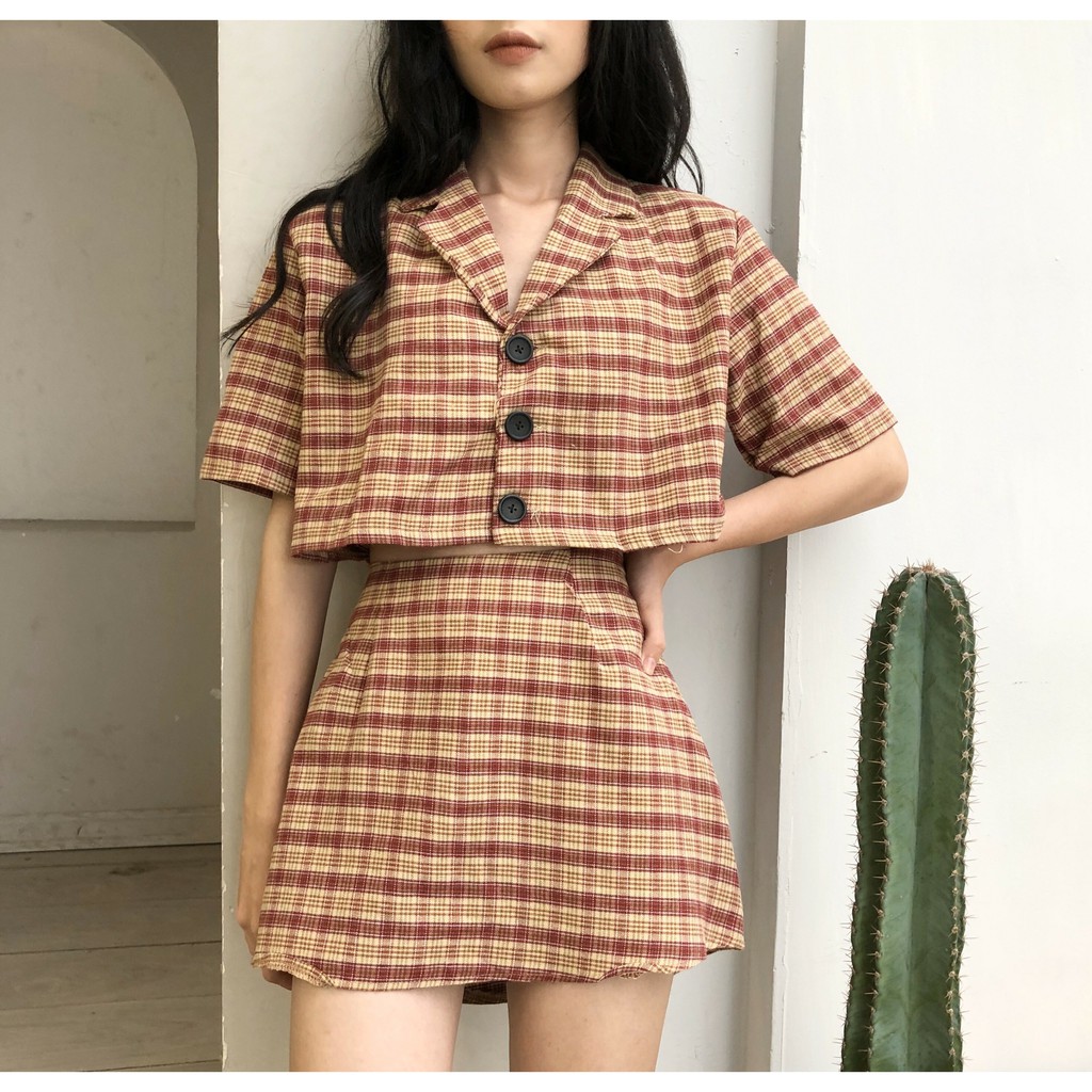 (LOẠI RẺ) SET KẺ CARO CELINA + CHÂN VÁY HOT - SET VEST CARO 9 MÀU ÁO CROPTOP KẺ MIX CHÂN VÁY CARO | BigBuy360 - bigbuy360.vn