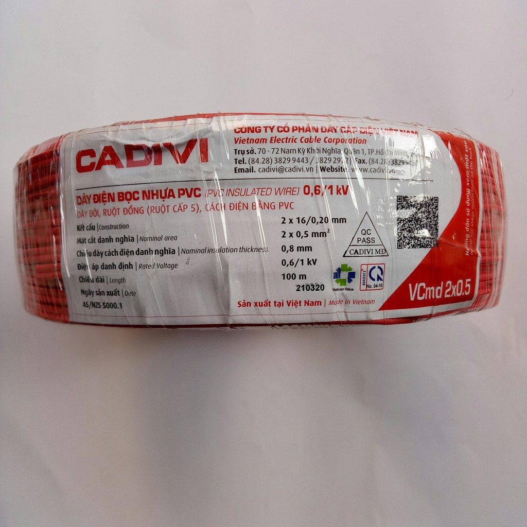 CADIVI Dây Điện Đôi VCmd 2x0.5 - 2x0.75 - 2x1.0 - 2x1.5 mm