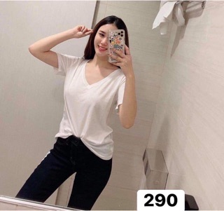 Áo phông trơn cổ tim ( ảnh thật, kèm túi đựng)
