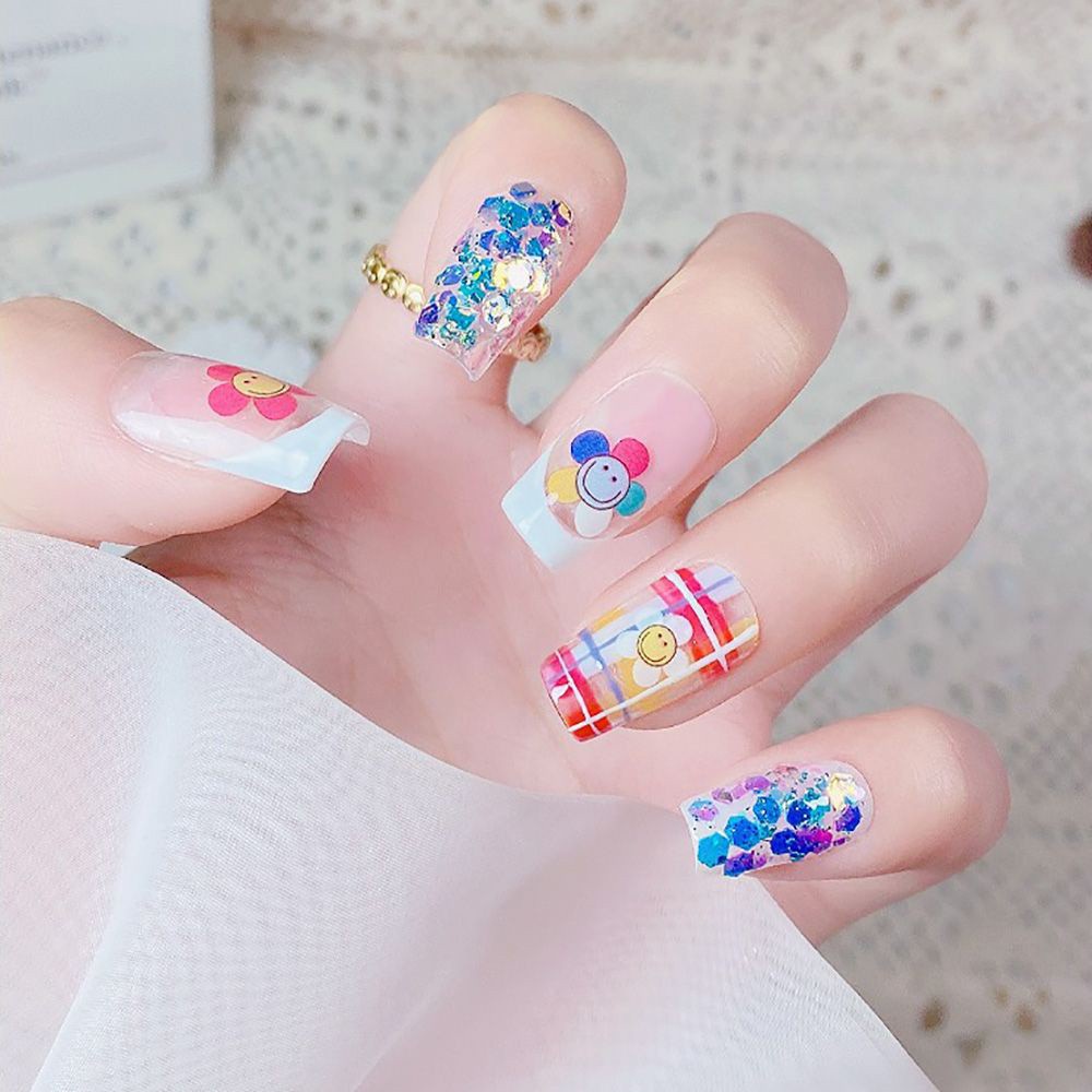 [Hàng mới về] Nhãn Dán Trang Trí Móng Tay DIY Họa Tiết Hoạt Hình/ Động Vật/ Hoa Hướng Dương/ Cầu Vồng/ Thỏ/ Mặt Cười