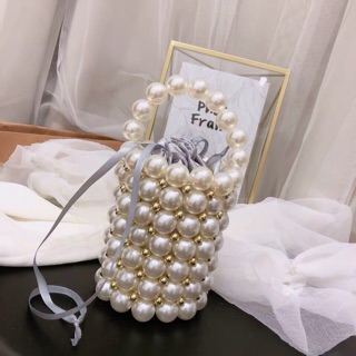 Túi xách tay nữ đính hạt giả ngọc trai hình tròn lạ mắt