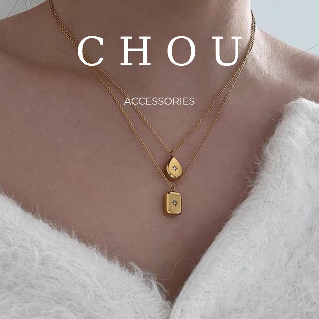 Dây Chuyền Titan, Vòng Cổ Titan Đính Đá Giọt Nước | CHOU ACCESSORIES |