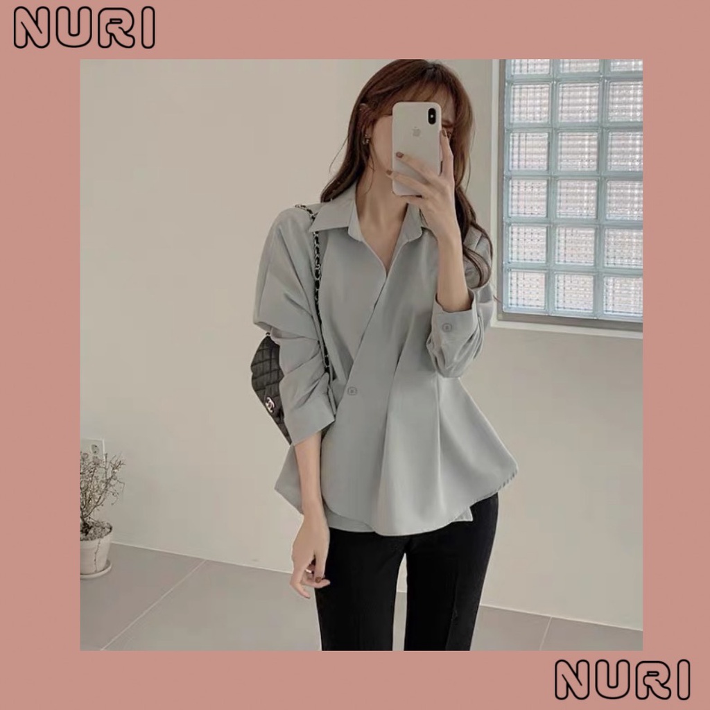 Sơ mi xếp ly nhún eo NURI cách điệu dài tay đi chơi đi làm
