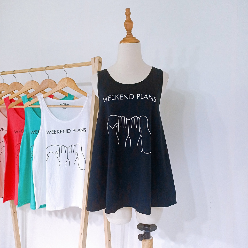 Áo ba lỗ nữ sát nách không tay cổ tròn dáng xòe ba lỗ form rộng in chữ weenkend đơn giản thun cotton tanktop xách nách