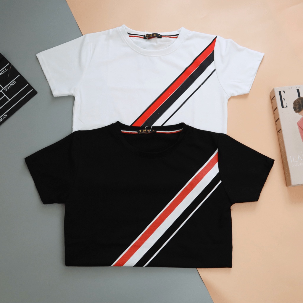 ÁO THUN NAM CỔ TRÒN PHỐI SỌC CHÉO 4 MÀU THỜI TRANG CÁ TÍNH THỜI TRANG PHONG CÁCH