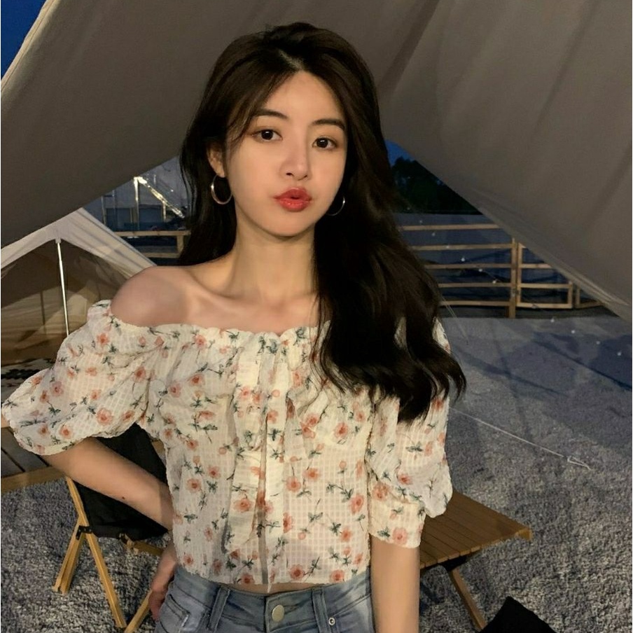 Áo Kiểu Tay Phồng Ngắn In Họa Tiết Hoa Thời Trang Mùa Hè Dành Cho Nữ