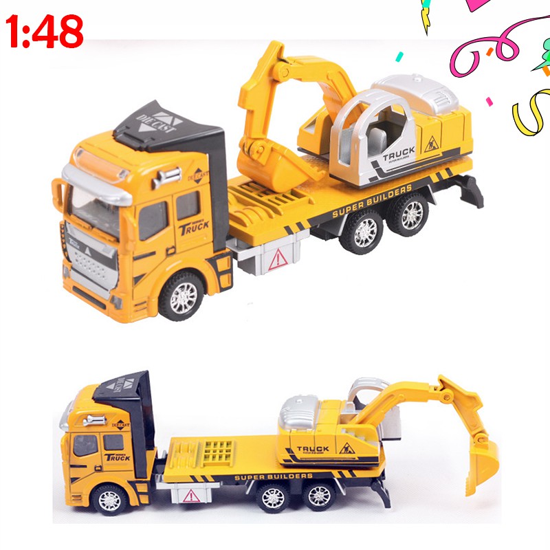 Đồ chơi xe ô tô cẩu xúc phía sau mô hình tỉ lệ 1:48 cabin xe bằng sắt xe chạy cót