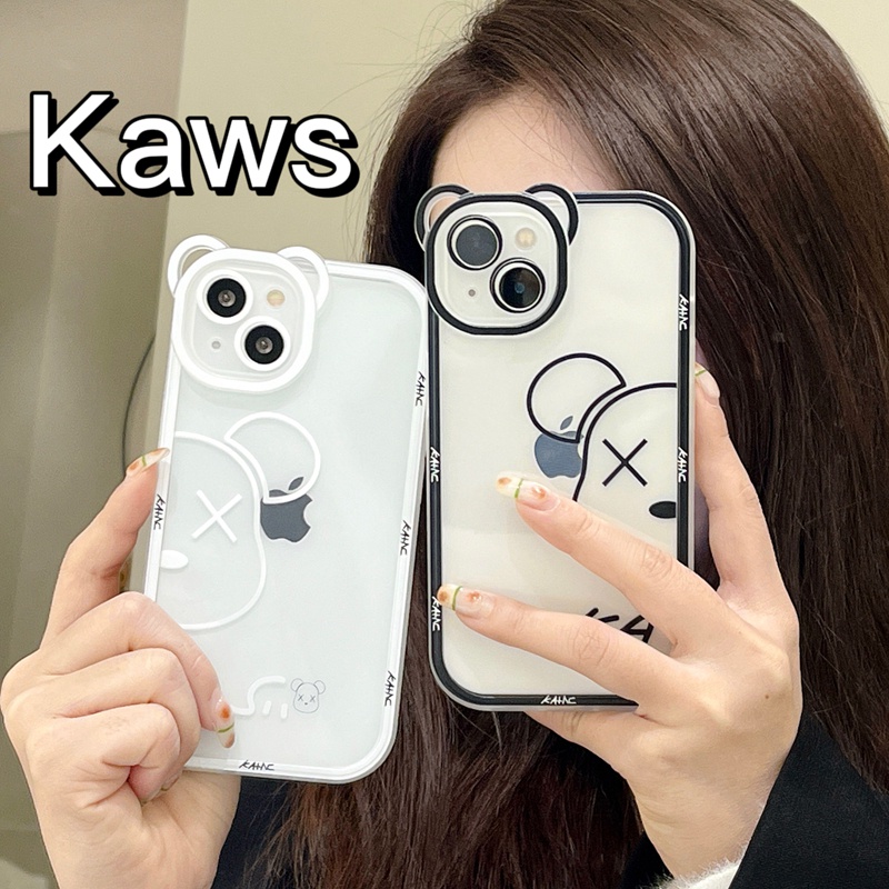 Ốp Điện Thoại Trong Suốt Họa Tiết Tai Gấu Bạo Lực Màu Trắng Đen Cho iPhone 13 Pro Max 12 Pro Max 11 X XS Max Xr