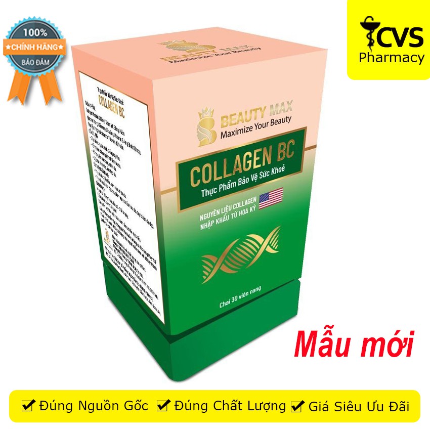 Collagen BC - Viên uống trắng da  – Giúp da căng mịn, tươi sáng, ngừa nếp nhăn, sạm da, cải thiện khô tóc, rụng tóc