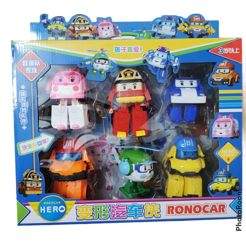 {Loại 1} Bộ 6 xe biến hình Robocar Poli phim hoạt hình Poli và những người bạn