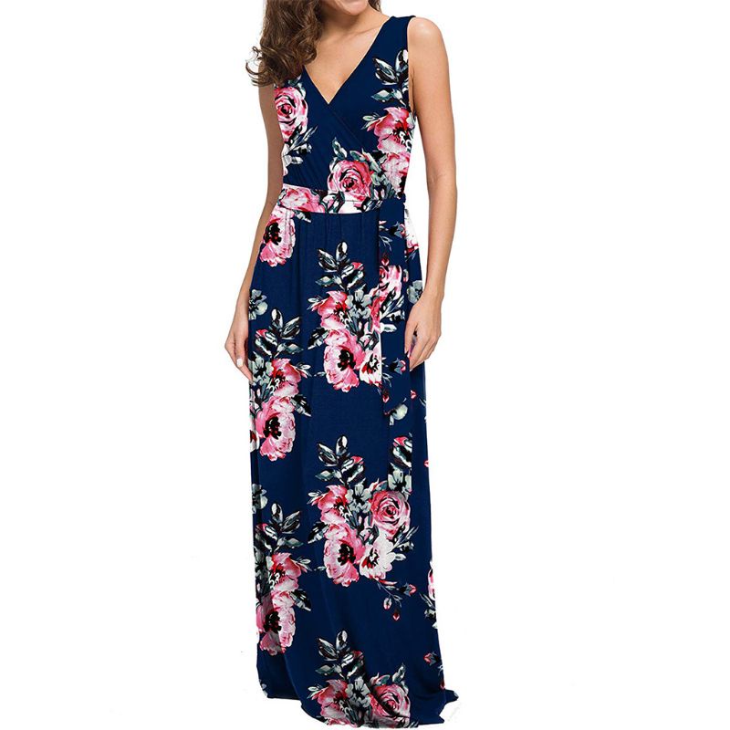 Đầm Maxi Dài Không Tay In Họa Tiết Hình Học Phong Cách Bohemian Thời Trang Mùa Hè Cho Nữ