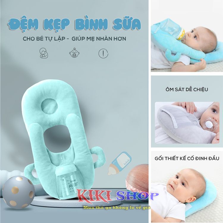 Gối chống bẹp đầu cho bé 0-6 tháng tuổi, gối cho trẻ sơ sinh đa năng vải nhung cao cấp, Kiki shop