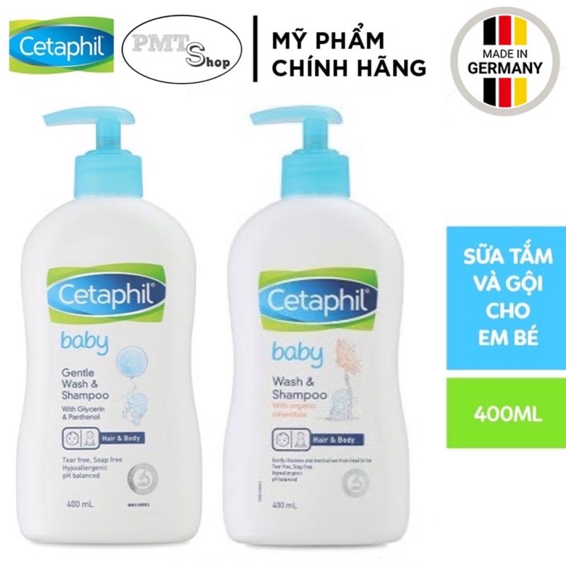 [Germany] Sữa tắm gội 2in1 cho bé Cetaphil Baby Wash & Shampoo 400ml với dưỡng chất hữu cơ hoa cúc Calendula - Đức