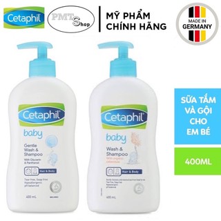 [Germany] Sữa tắm gội 2in1 cho bé Cetaphil Baby Wash & Shampoo 400ml với dưỡng chất hữu cơ hoa cúc Calendula - Đức