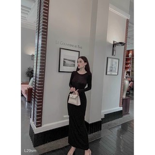 (HÌNH THẬT) ĐẦM BODY TAY DÀI KHOÉT LƯNG CỘT NƠ EO