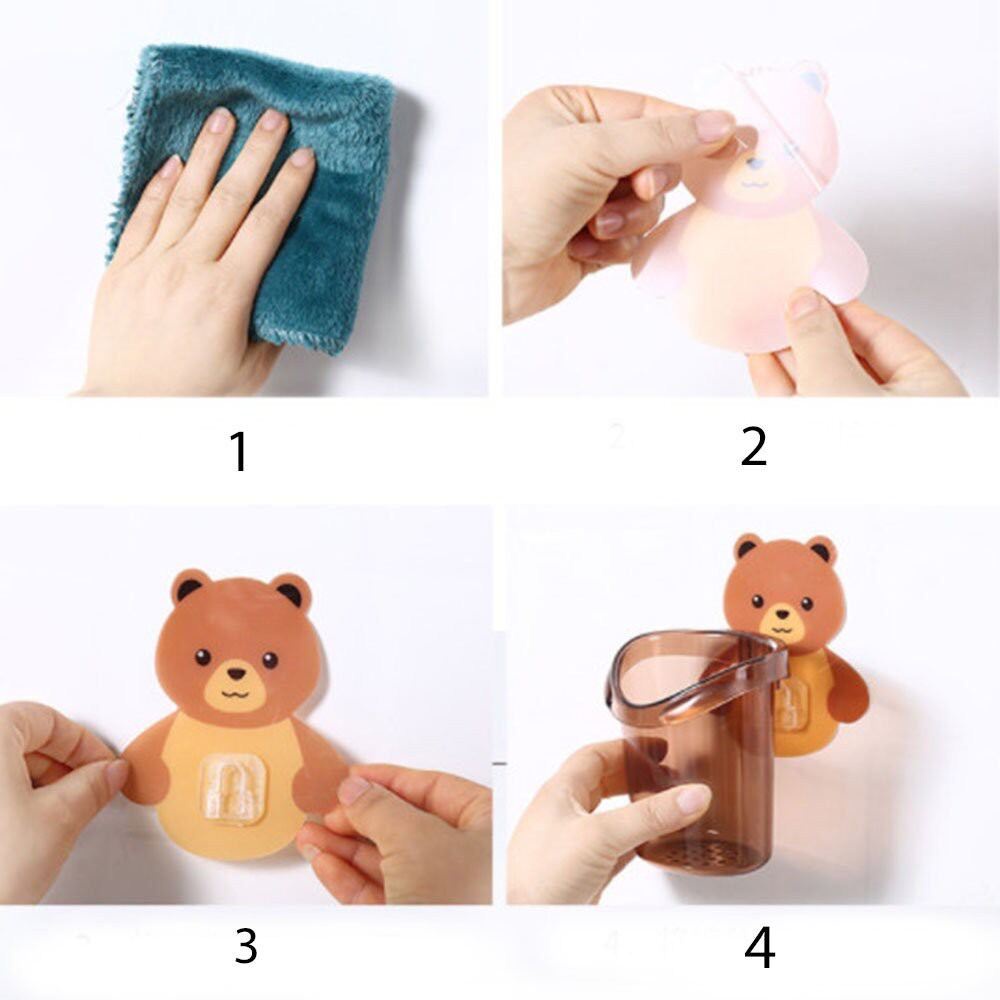 Cốc Gấu Dán Tường Để Bàn Chải Đánh Răng Hình Gấu Có Lỗ Thoát Nước Tiện Lợi