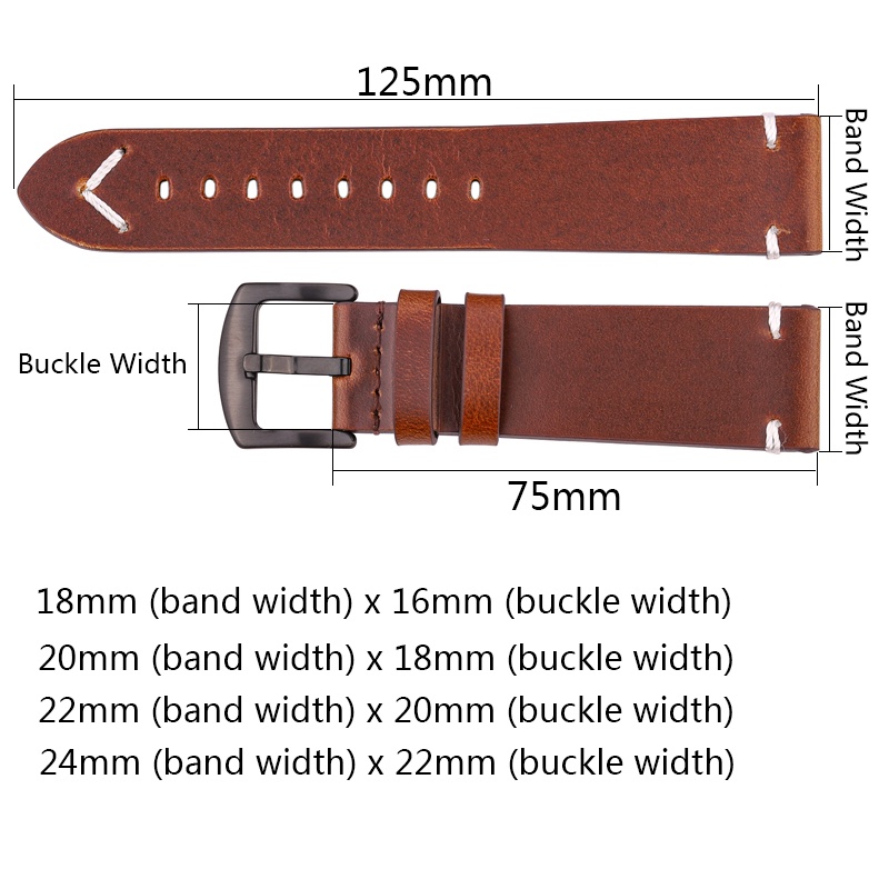 Dây Đeo Đồng Hồ Bằng Da Bò 18mm 20mm 22mm 24mm Phong Cách Vintage