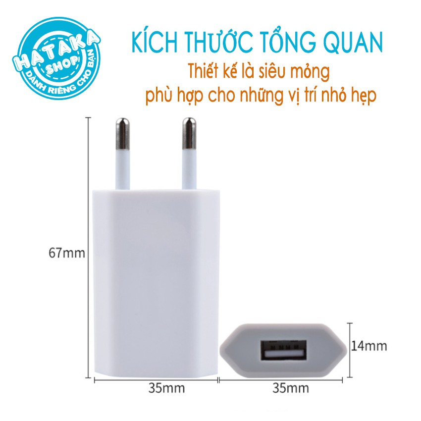 Củ sạc 1A chân tròn chuẩn EU siêu mỏng siêu nhẹ bảo hành 12 tháng