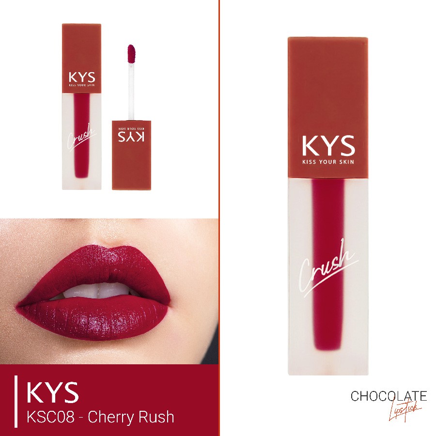 [Mã BMBAULT30 giảm đến 30K đơn 99K] Son Kem Lì Lâu Trôi Cherry Rush Chocolate Không Chì KYS Crush 3.5g