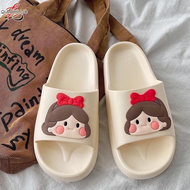 QiaoYiLuo Dép Quai Ngang Chống Trượt Họa Tiết Dễ Thương Phong Cách Hàn Quốc