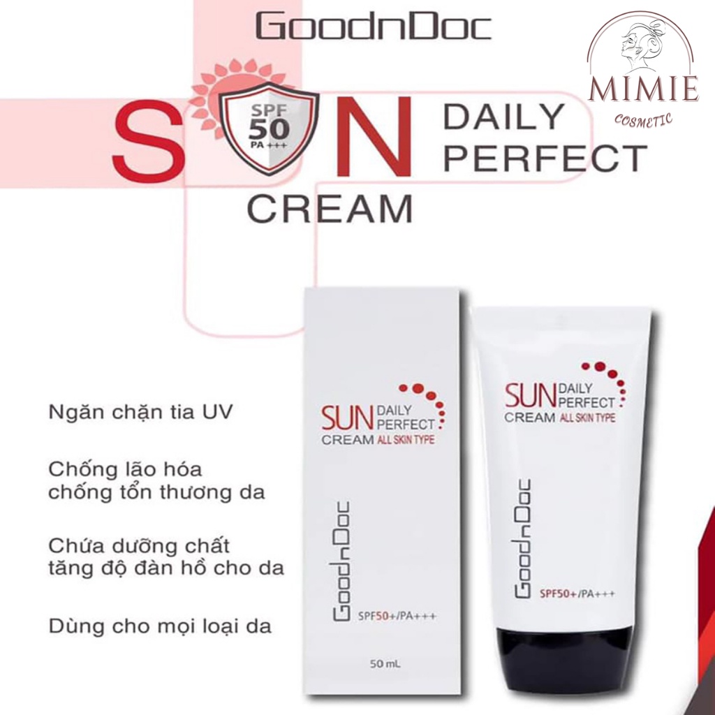 [CHÍNH HÃNG] Kem Chống Nắng Goodndoc Sun Daily Perfect Cream Chống Nắng, Nâng Tông, Dưỡng Ẩm SPF 50/PA +++ 50ml