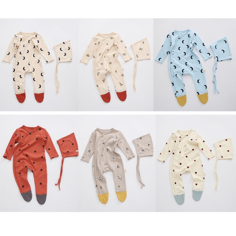 Bộ Áo Liền Quần Tay Dài In Họa Tiết Dễ Thương Thời Trang Xuân Thu Cho Bé Sơ Sinh
